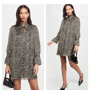 alice + olivia Rei Ruffle long sleeve Mini Dress Art Deco Cocktail Dress Silk